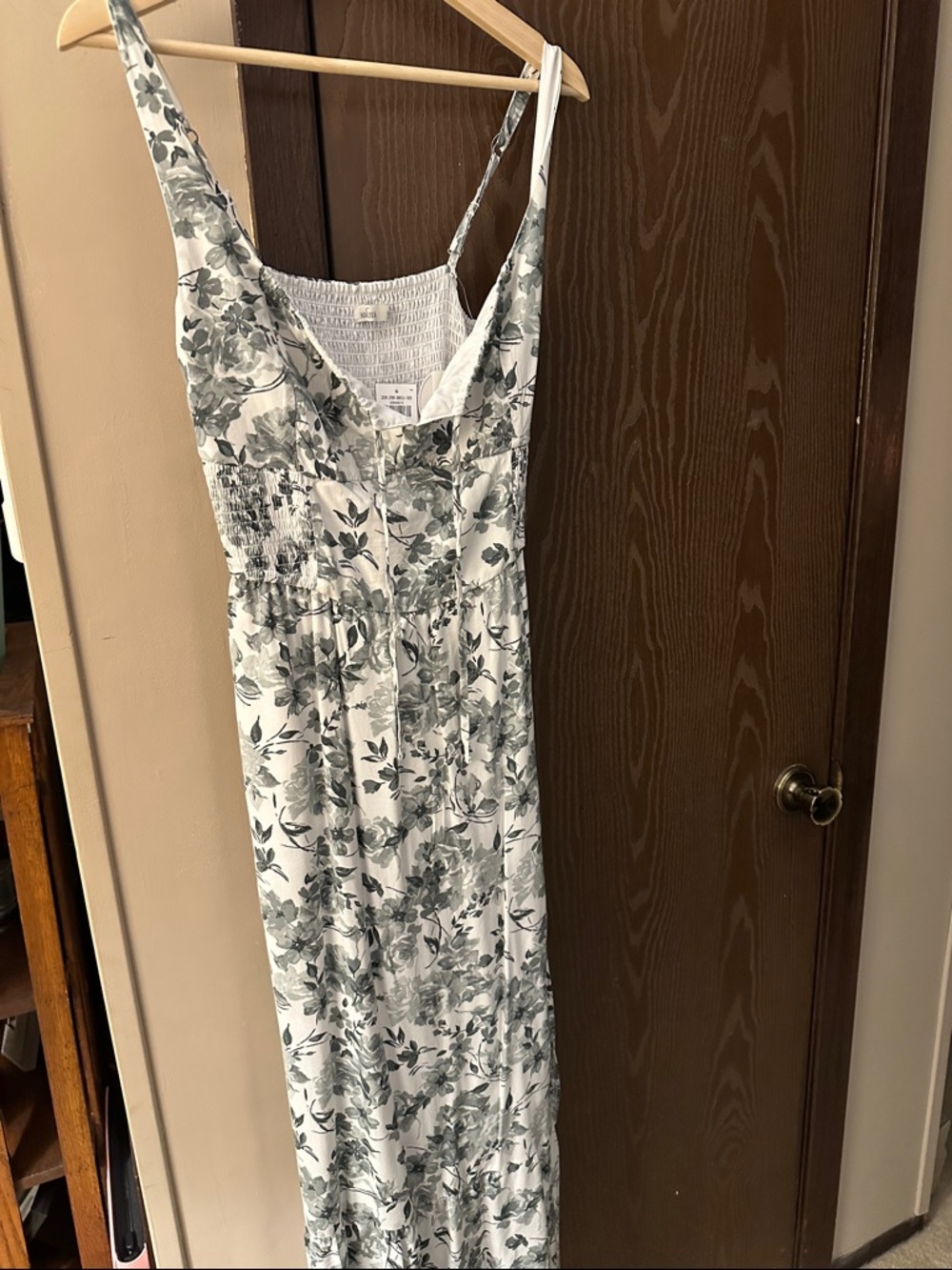 Hollister White Maxi Dress with Green Floral Print